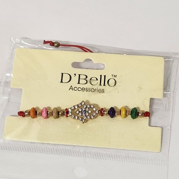 D'Bello Rhinstone hamsa hand red string adjustable bracelet - Picture 3 of 5